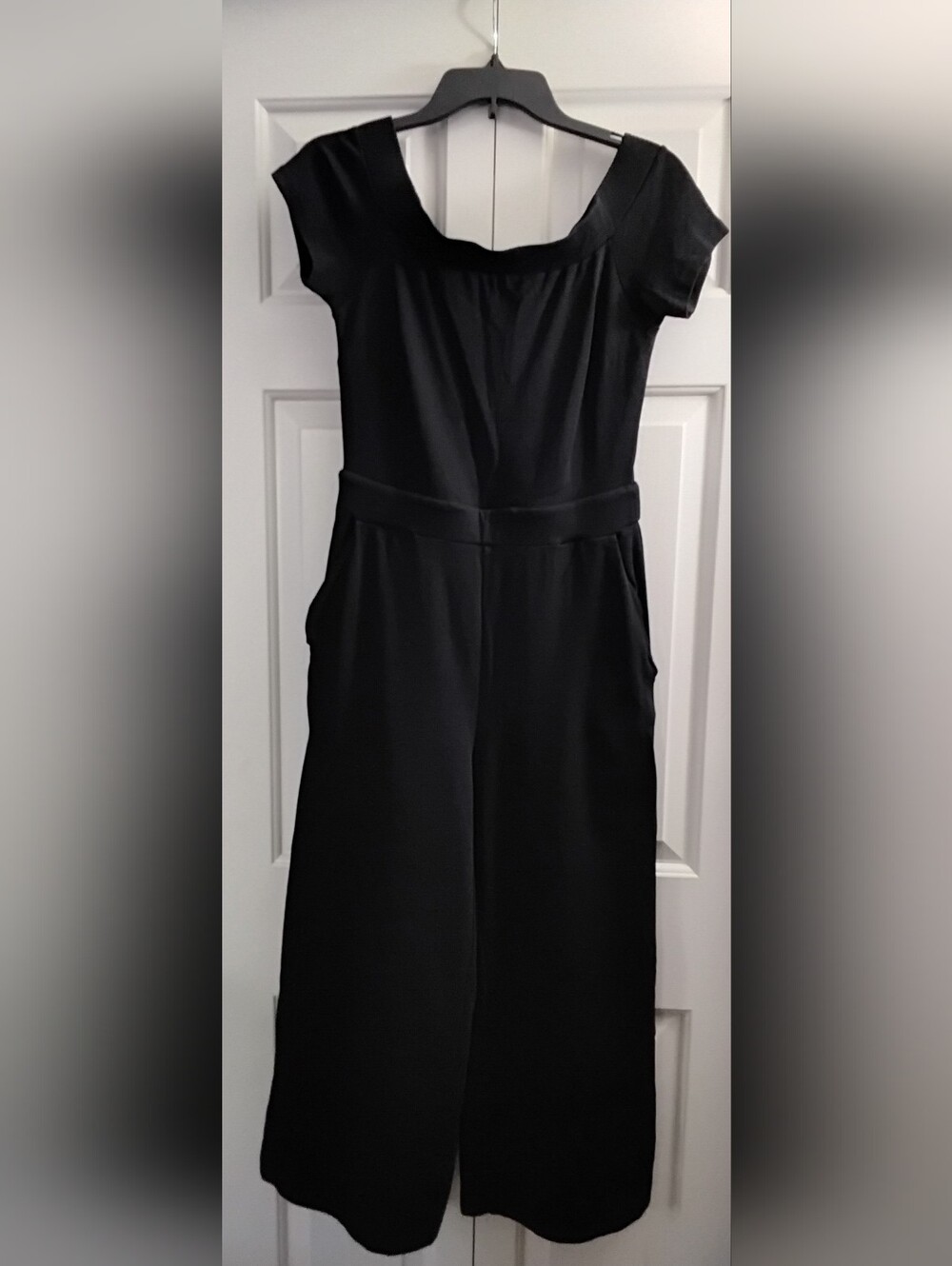 New York & Company Wide-Leg Cropped Short-Sleeve Jumpsuit, Black, Small